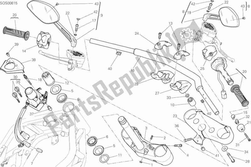 All parts for the Handlebar of the Ducati Diavel Xdiavel S Thailand 1260 2016